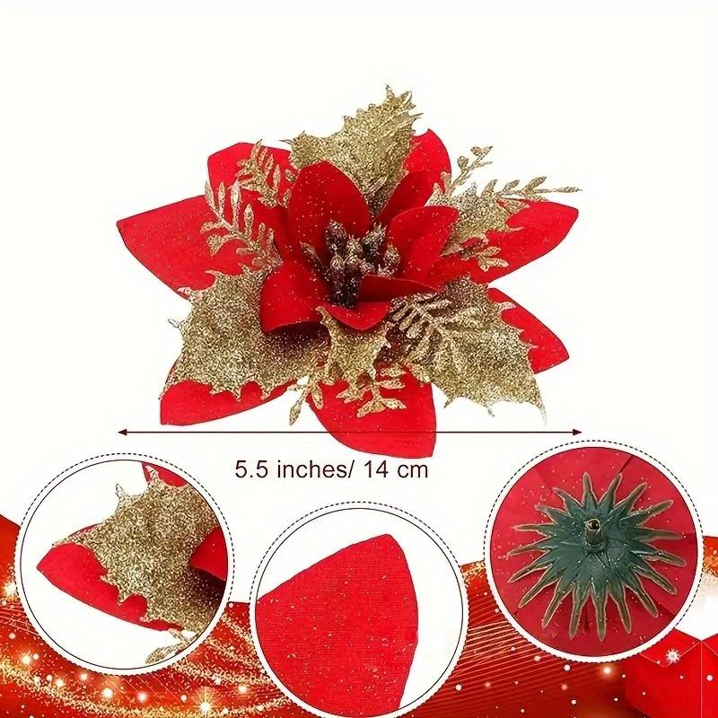 Artificial Flowers with Glittering Double Layer Layered Tree Decorations with Lush Green Foliage New Year Tree Toppers Reusable Holiday Decorat