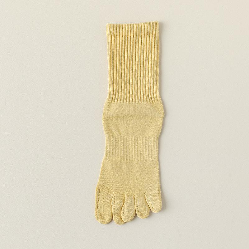 Women's Spring and Autumn Pure Cotton Anti Pilling Boneless Mid Calf Five Finger Socks