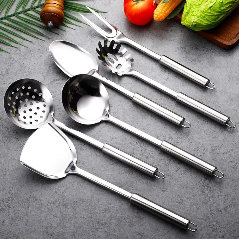 Langlebige Edelstahl-Wok-Spatel mit langem Griff, Küchenhelfer, Sieblöffel, geschlitzter Pfannenwender, Kochwerkzeuge