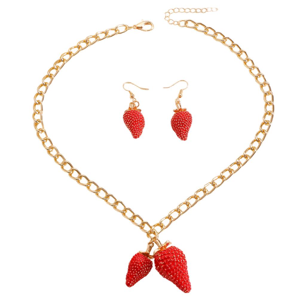 Sweet Big Strawberry Enamel Pendant Earrings Necklace Cute Exaggerated Fruit Women Jewelry