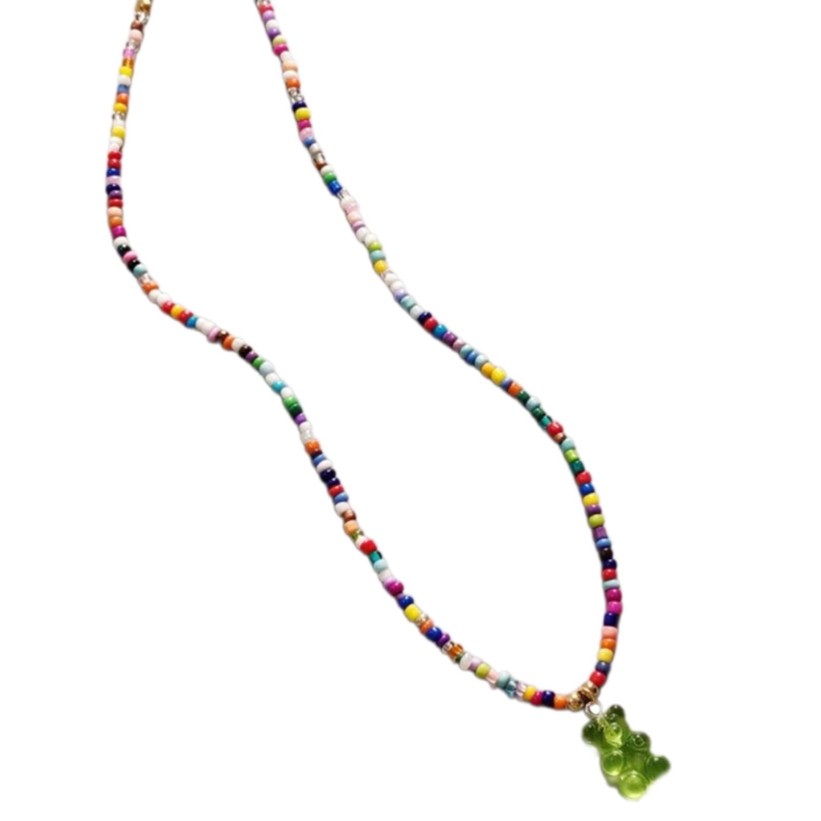 

Vibrant Bear Pendant Necklace Fun And Colorful Bear Pendant Necklace Stylish Clavicle Chain For Casual Outfits зелёный