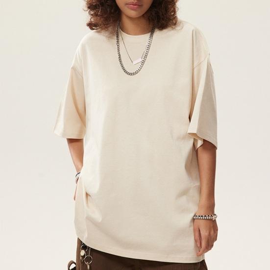 

Летняя футболка унисекс с круглым вырезом и половиной рукавов, свободный крой, однотонный пуловер средней длины, повседневная повседневная одежда, спортивный топ для путешествий 2XL бежевый