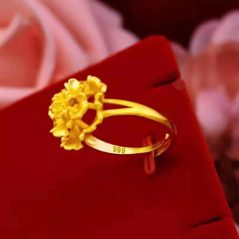 Vietnamese Gilded Brass Peony Ring - Blooming Splendor Women's Gift for Qixi