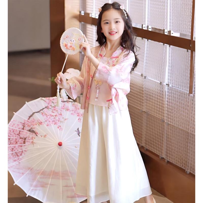 Girls  New Chinese Style Floral Tencel Shirt & Pants Set 170