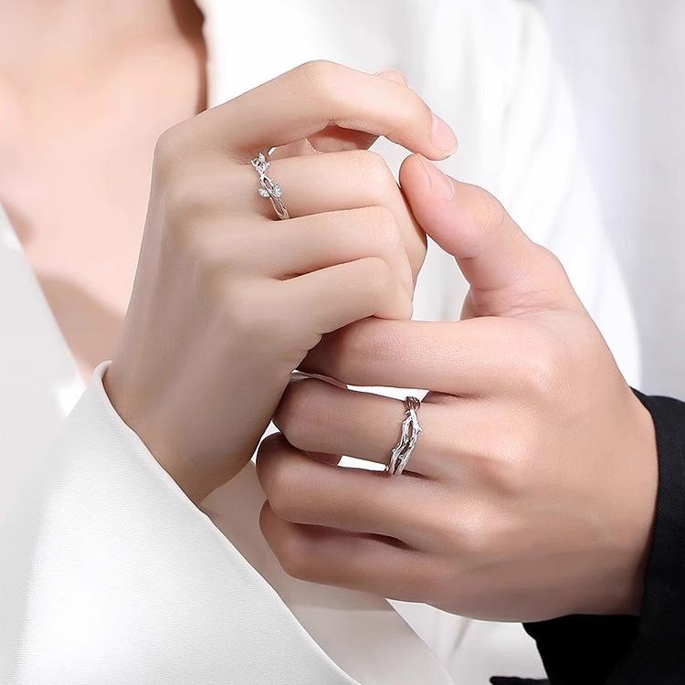 Silver-Plated Linked Branches Couple Rings - Niche Design for Valentine's & Qixi Gift