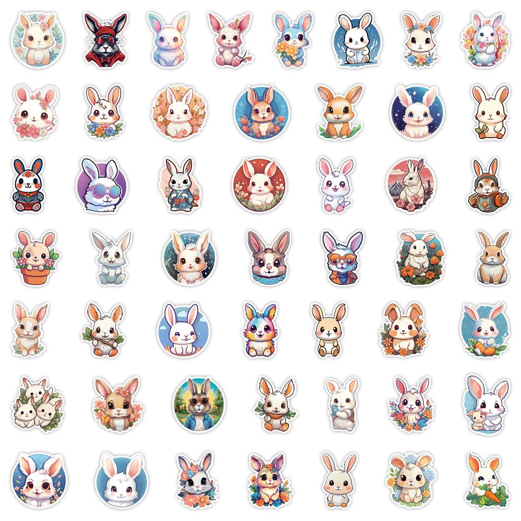 50 Cute Rabbit Graffiti Stickers Skateboard Suitcase Car Decoration Stickers Waterproof Creative Children's Stationery Stickers