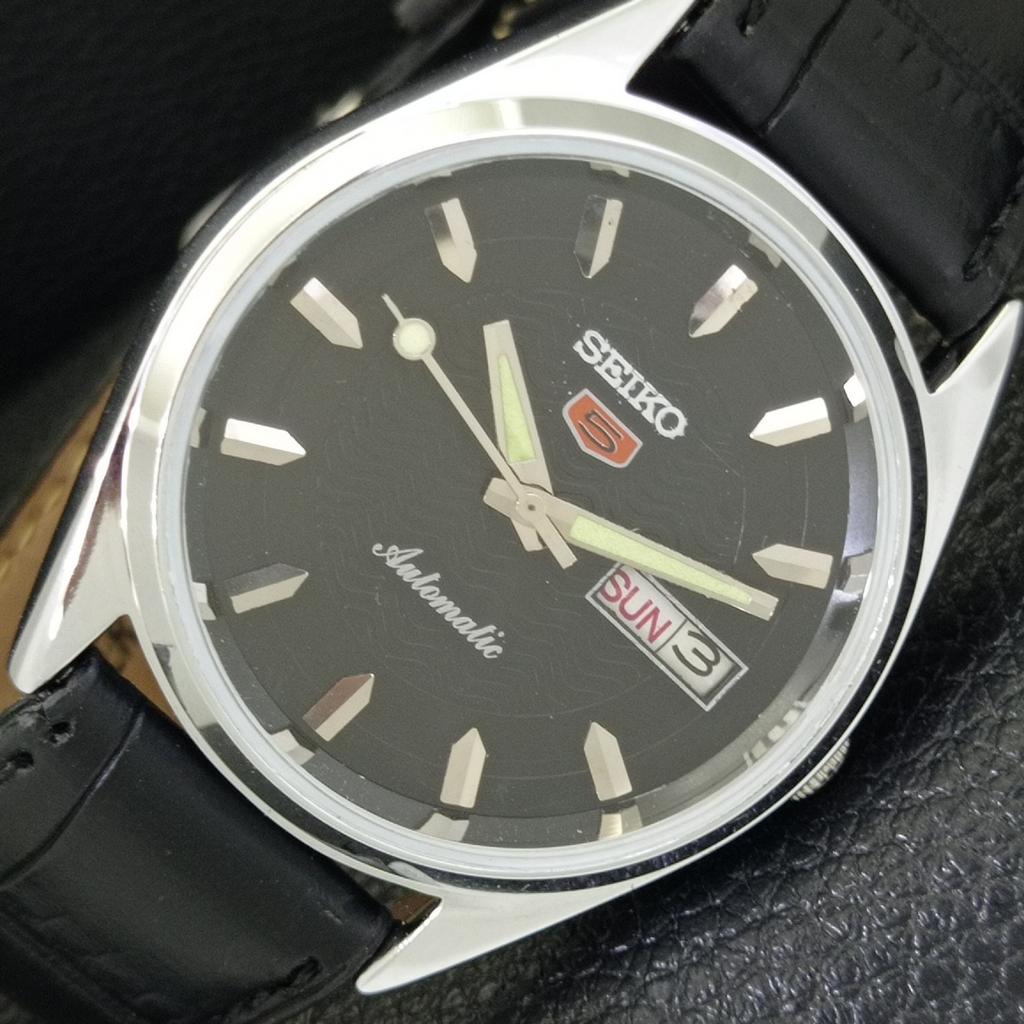 REFURBISHED VINTAGE SEIKO 5 AUTOMATIC 6309A JAPAN MENS BLACK WATCH a701732-5 R206c-a701732