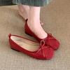 French Ballet Style Bow Single Shoes Women's Spring and Autumn Gentle Evening Shoes Super Foreign Versatile Light Mouth Ladyshoes