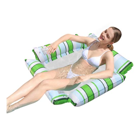 

Striped Inflatable Pool Float Water Hammock with Mesh Foldable Floating Lounge Chair Summer Swimming Pool Party Beach Lake Essentials E
