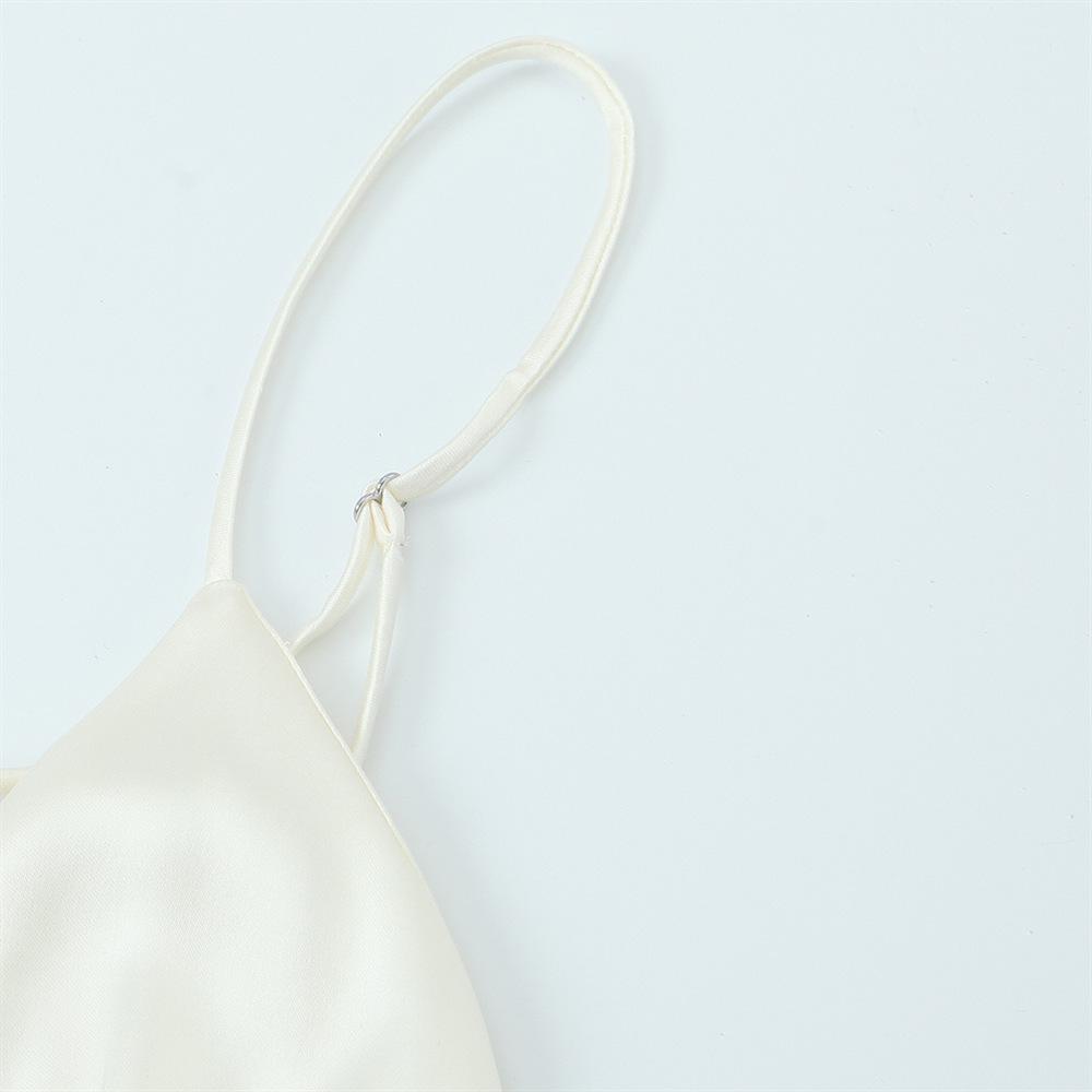 2025 Spring New Women's Slim Sexy Silk Satin Spaghetti Strap Dress with Hollow Design