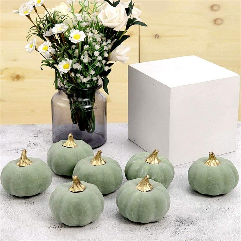 10Pcs Green Foam Pumpkins Artificial Pumpkins Fall Harvest Decoration for Halloween Thanksgiving Kitchen Decoration