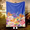Blue Oil Painting Style Floral Pattern Flannel Blanket - Bed, Sofa, Office, Travel, Gift, Decoration, Chair, Comfort and Warmth