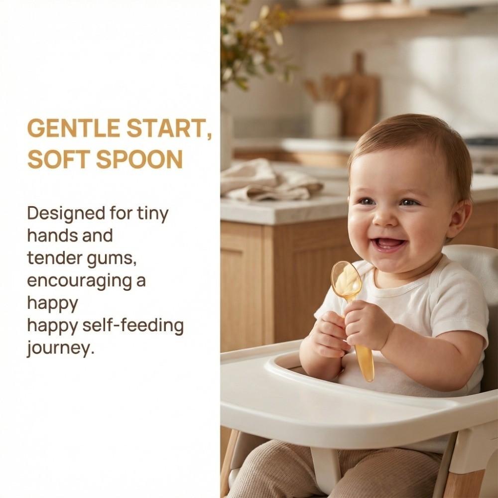 Silicone Baby Food Spoon Short Handle Learning To Eat Spoon New Baby Feeding Spoon Learning To Eat