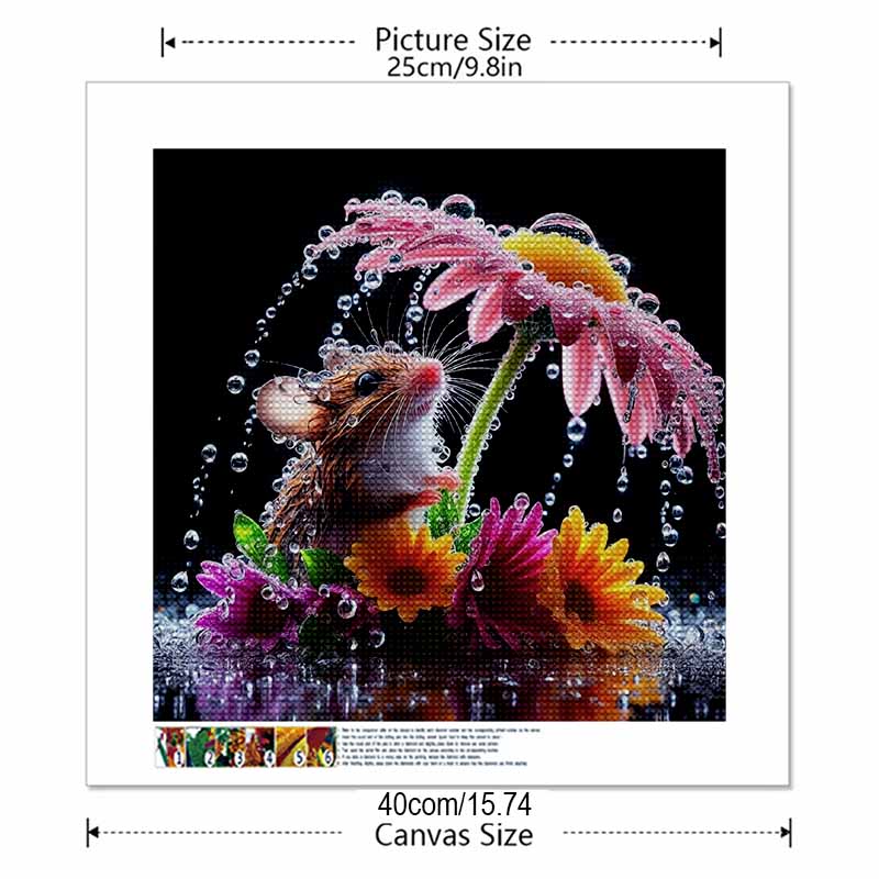 New Arrival 5D DIY Full Circle Diamond Painting "Mouse and Flower" Embroidery Cross Stitch Home Decor Gift