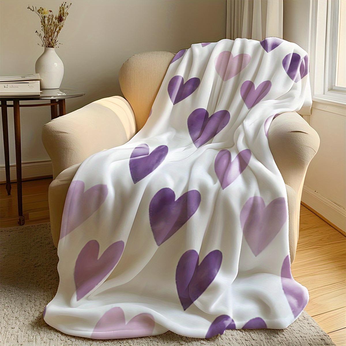 Jmg Household Supplies Unisex Purple Heart Pattern Throw Blanket, Soft Cozy Flannel Blanket, Romantic Home Decor Gift For Couch Bed