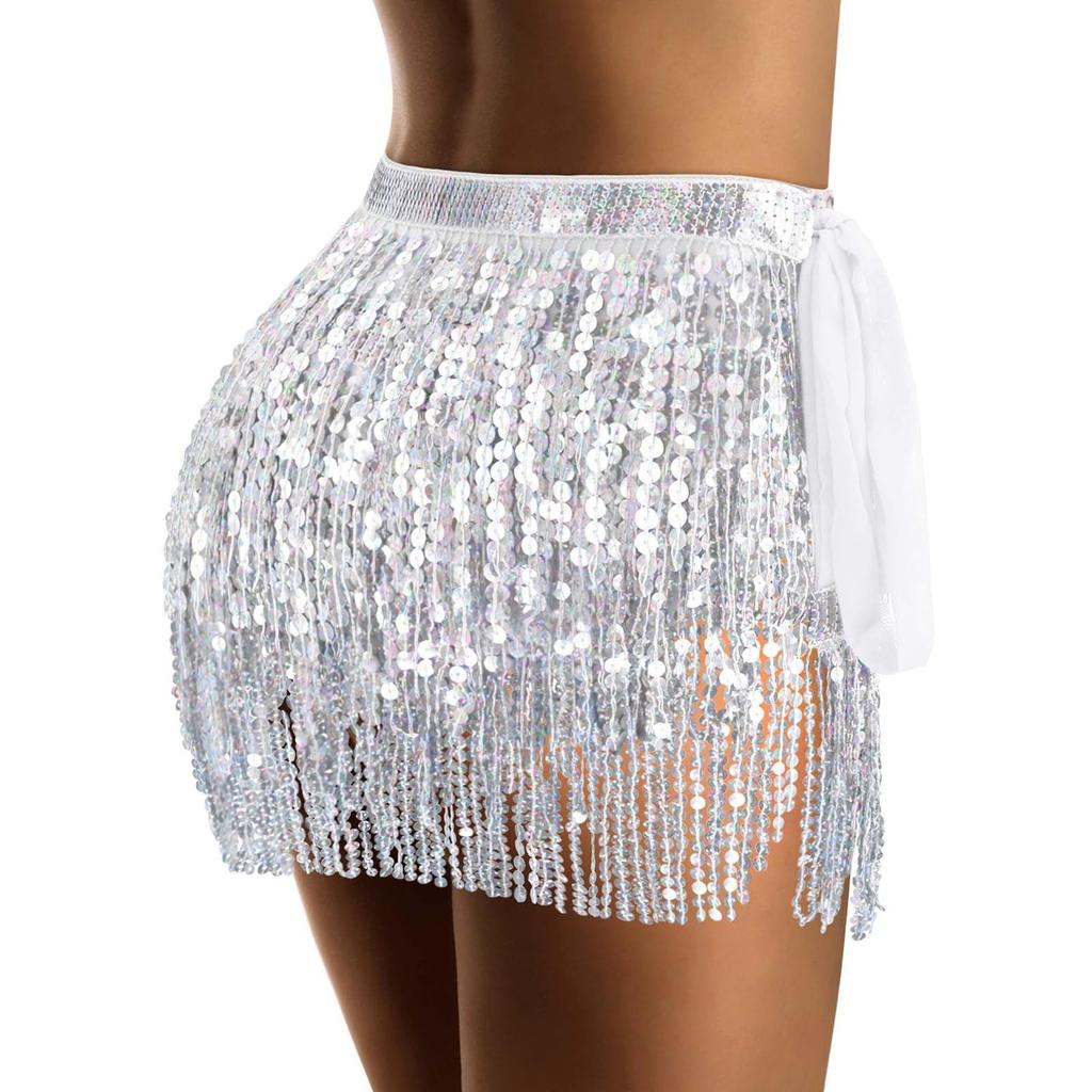 Damen High Waist Sexy Pailletten Halbrock