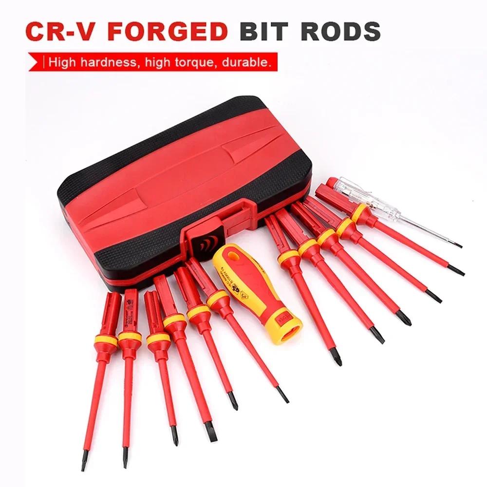 13pcs/8pcs Electrician Repair Tools Kit 1000V Changeable Insulated Screwdrivers Set with Magnetic Slotted Bits