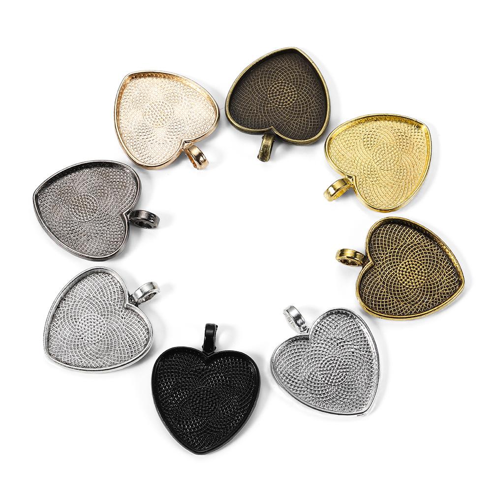 10pcs/lot 25mm Heart-Shaped Pendant Cabochon Base Setting Cameo Findings For DIY Jewelry Making Supplies