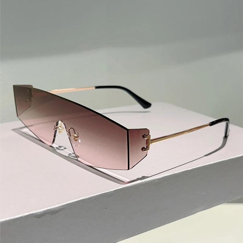 

Мужские солнцезащитные очки без оправы Новинка в моде Моноблочные градиентные линзы Женские Трендовый брендовый дизайн Уличный декор Солнцезащитные очки