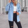 Women's Winter Vintage Classic Wide Long Sleeve Thin Loose Pocket Denim Shirt Coat