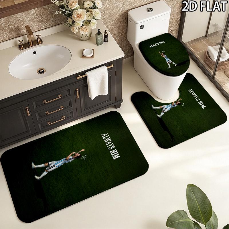 Messi 3pcs Pattern Flannel Nonslip Absorbent Washable Decorative Bathroom Home Toilet Seat Cover Mat Set