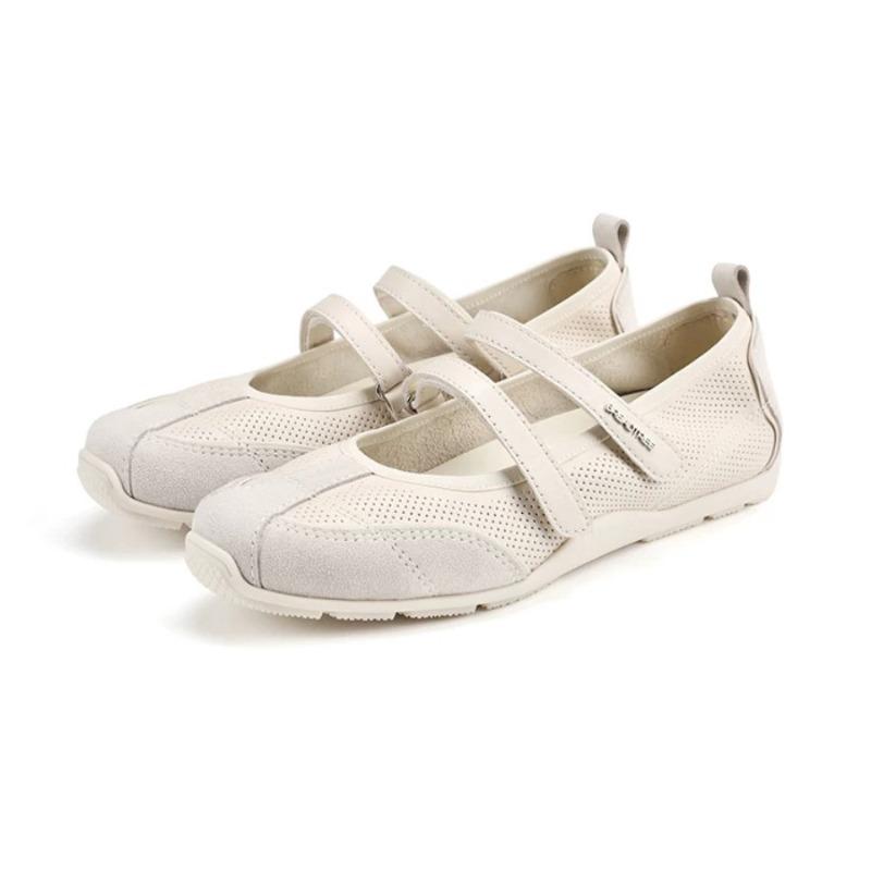 Fashion Women's Cow Leather Shoes 2025 New Fashion Round Head Double Strip Sports Mary Jane Shoes Simple Comfort Casual Flat Shoes