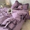 Nordic Grey White Quilt Cover Korean Prinsess Bow Girl Bedding Sets Simple Solid Color Bedclothes Decor Bedroom