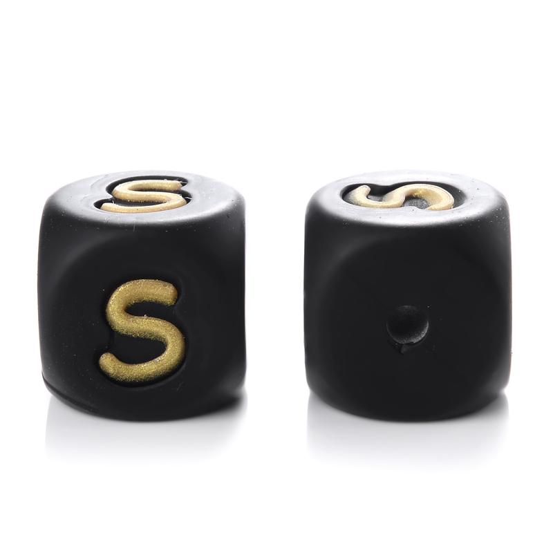 12mm 10Pcs Silicone Black+Gold Letters Beads English Alphabet Letter Beads for Baby Teething Teethers Shower Gifts BPA Free