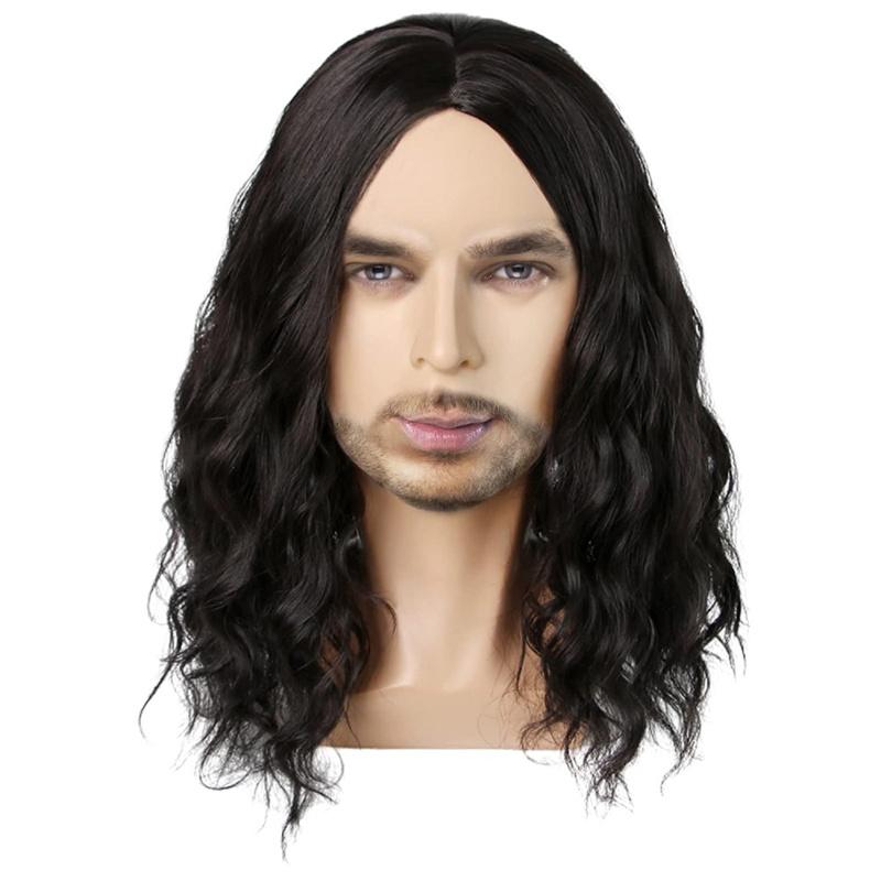 

Синтетический парик в стиле панк 80-х, хэви-метал, рок, мужской, длинные кудрявые волосы, черный парик для мужчин, парик с естественной волной, костюм для диско, косплея