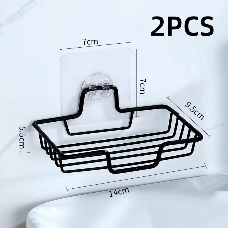 2PCS Stainless Steel Soap Rack Punch-free Nail-free Bathroom Single Layer Drain Wall Hanging Sucker Soap Box Light Luxury Shelf