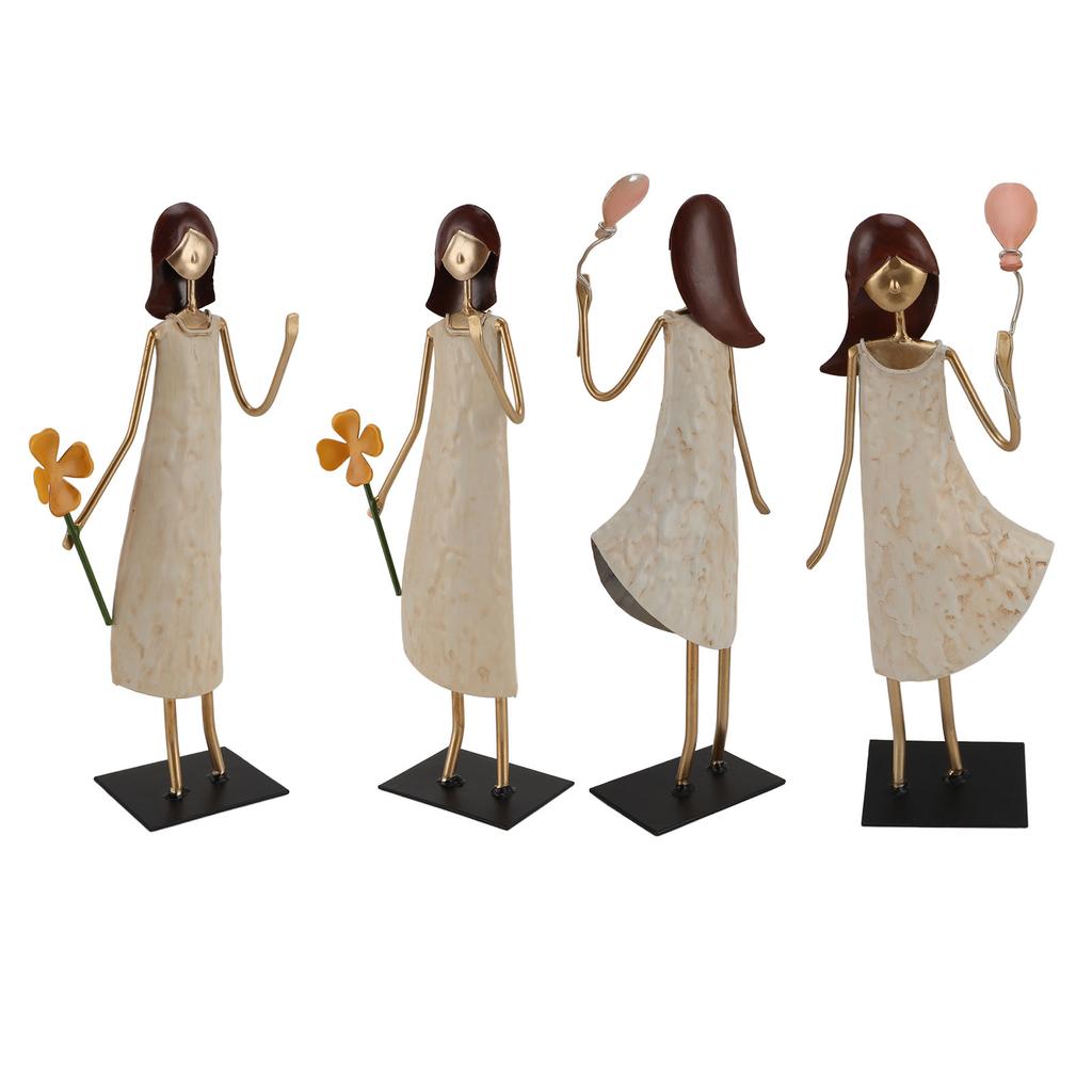 Metal Girl Statue Vintage Iron Art Standing People Figurine Desk Ornament for Home Study Living Room