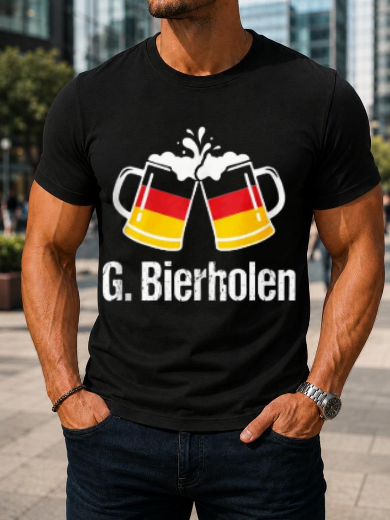 G Biertolen Gerunisex Beer Clinking Foaming Beer With Red Gold Flag Accents Festive Drinking Humor Unisex All Tshirt