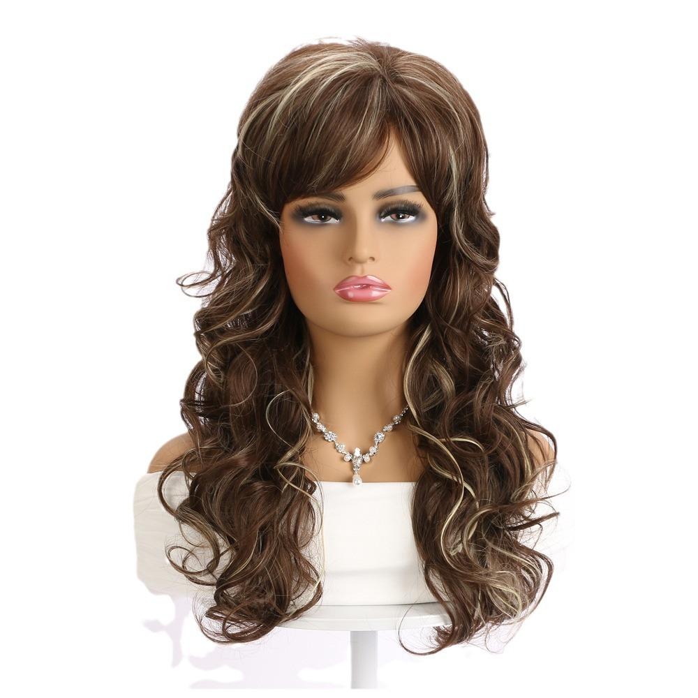 Pelucas Marrones Mixtas Naturales Sintéticas con Mechas Rubias para Mujer, Suaves, Uso Diario, Cabello Largo Rizado, Peluca para Fiesta de Disfraces, Fibra Resistente al Calor