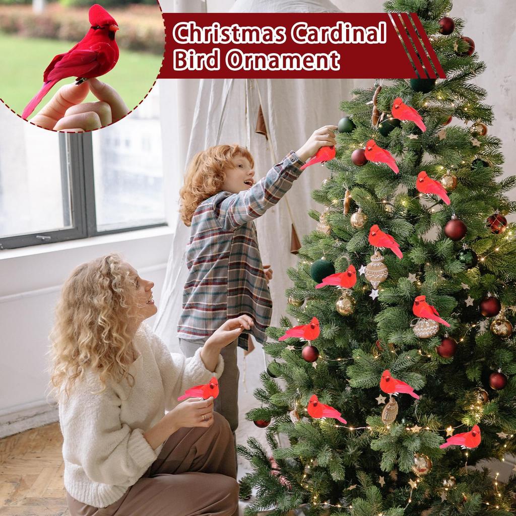 Christmas Bird Ornaments 12 Pieces Small Red Nature Craft With Metal Clip Red Christmas Ornaments Birds For Park Garden Backyard
