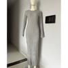 Long Sleeve Round Neck Ribbed Knit Bodycon Midi Dress High Waist Solid Color Sweater Women