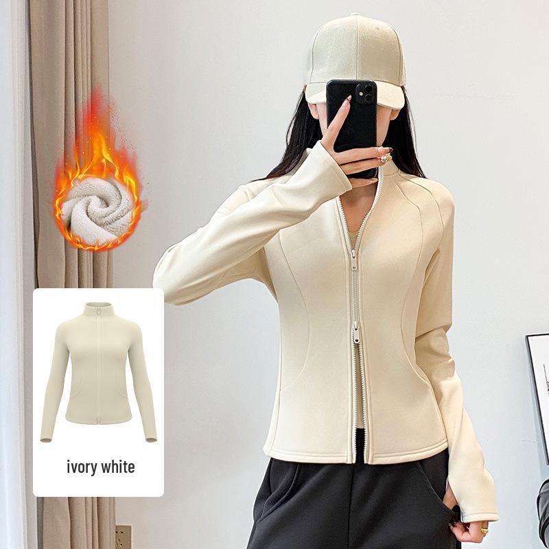 Women's Slimming Fleece-Lined Yoga Jacket - Windproof, Warm, Double Zipper, Versatile, Spring Sports Top