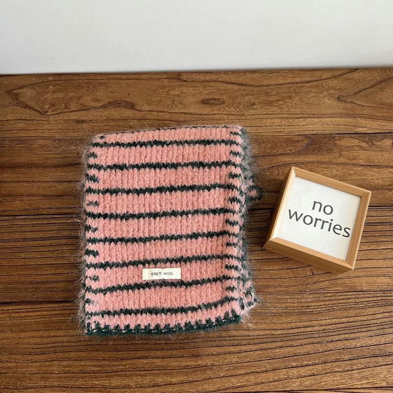Korean version of striped two-color scarf for women's winter new versatile warmth including double-sided knitted wool scarf for students