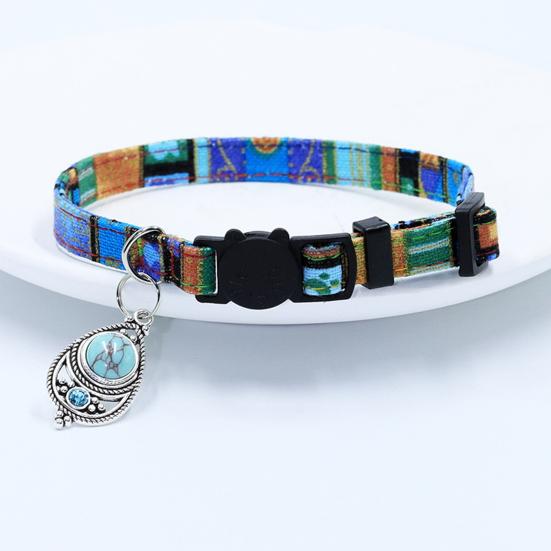Vintage Pet Collar Boho Adjustable Nylon Dog Collar with Bead Pendant for Small Medium Large Dogs Cats