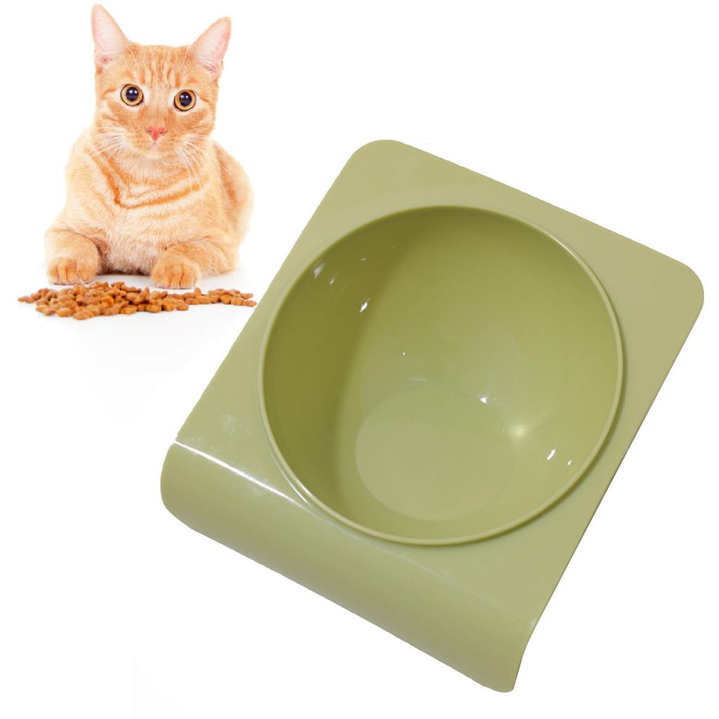 Cat Bowl Tilted Simple Style Refreshing Color Smoothly Odorless Plastic Pet Food Bowl Grass Green