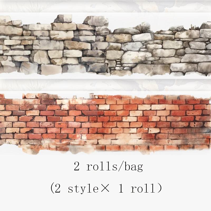 2 Roll PET Tape Green Field Flower Wall Series Sealing Stickers Album Diary Decoration Phone Case Sticker Notebook Accessories