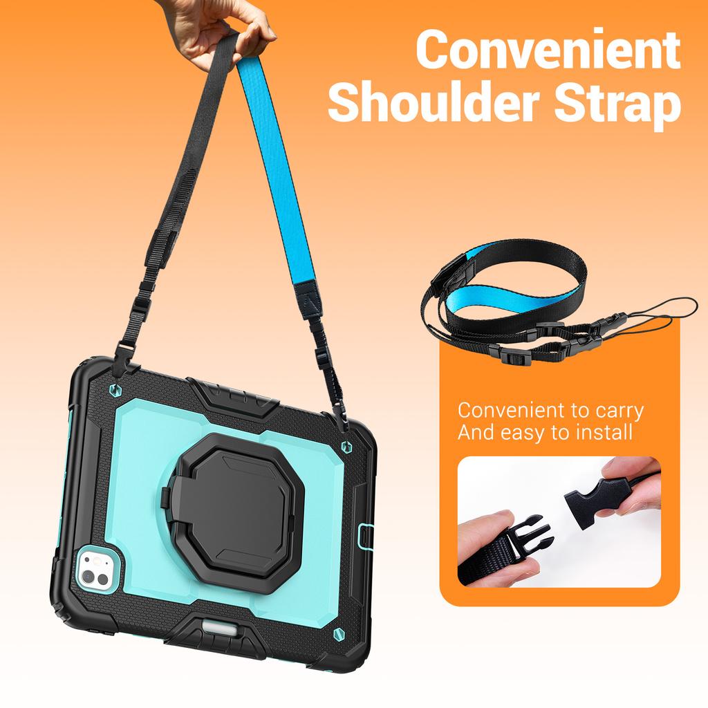 Rotatable Handle Grip Case for IPad Pro 11 2025 M5 2024 M4 A3357 A3358 A3359 A2836 A2837 A3006 Kids Stand Cover Shoulder Strap