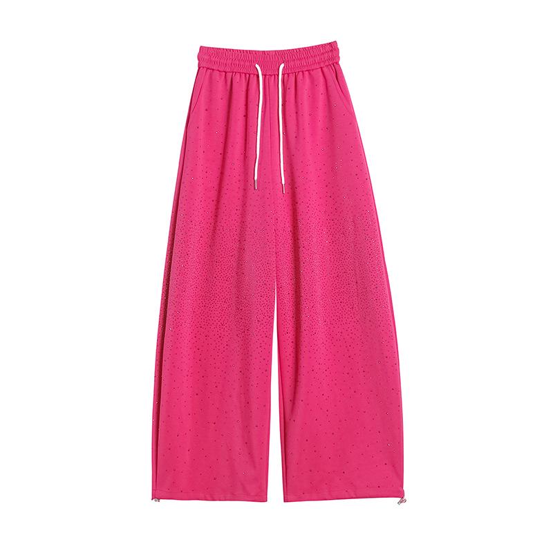 Pantalon de survêtement décontracté large à jambes évasées pour femme, résistant, avec strass, pour le printemps et l'automne