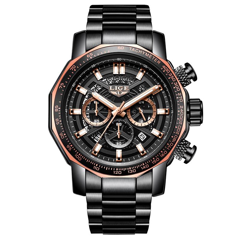 

LIGE Top Luxury Men Watch Military Fashion Quartz Wristwatches Waterproof Luminous Chronograph Men Quartz Watches