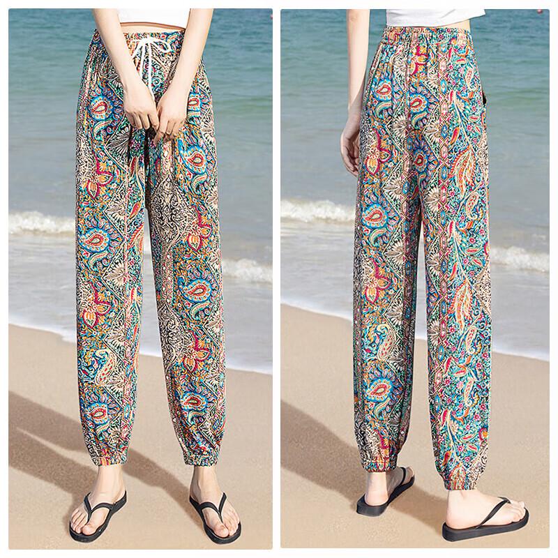 Women's Summer Printed High-Waist Cropped Beach Pants