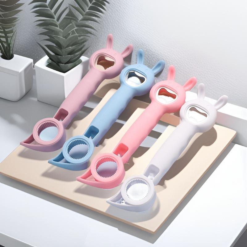 Deschizător de sticle de bere 4 în 1, multifuncțional, pentru băuturi, borcane, deschizător de sticle din plastic, tirbușon, gadgeturi pentru bar, instrument de bucătărie, 1 buc