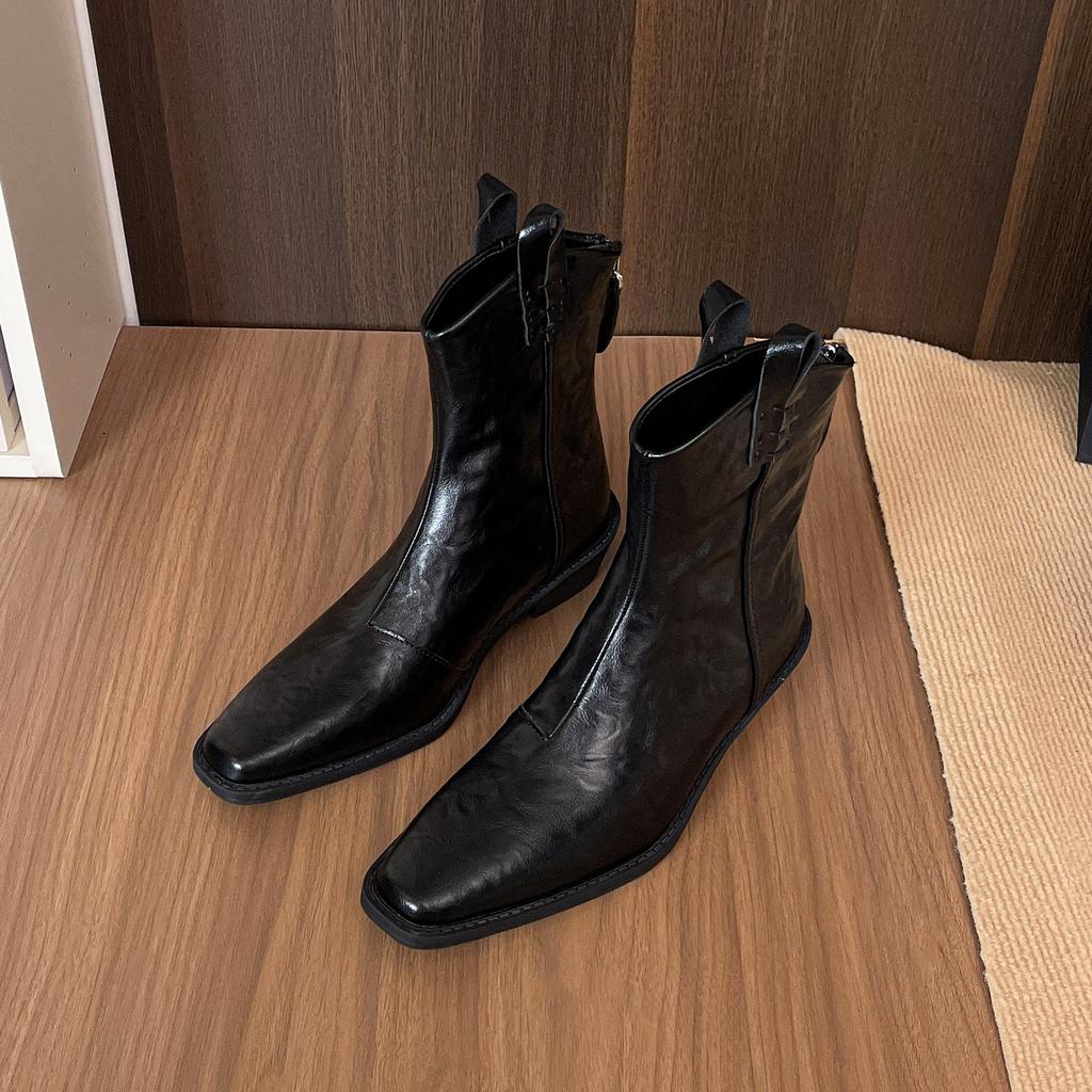 Autumn and winter pointed head V-mouth high-heeled Chelsea West cowboy boots thick heel Martin boots women's short boots women's short boots