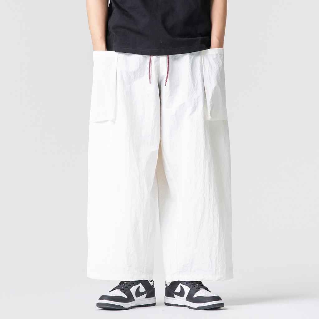 Retro Men's Wide Leg Pants Summer Plus Size Solid Color Pants