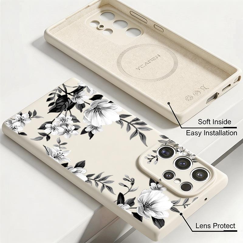 Colorful Peony Floral Case For Samsung Galaxy S26 S25 Ultra S24 Plus S23 S22 Ultra Magnetic For Magsafe Liquid Silicone Cover
