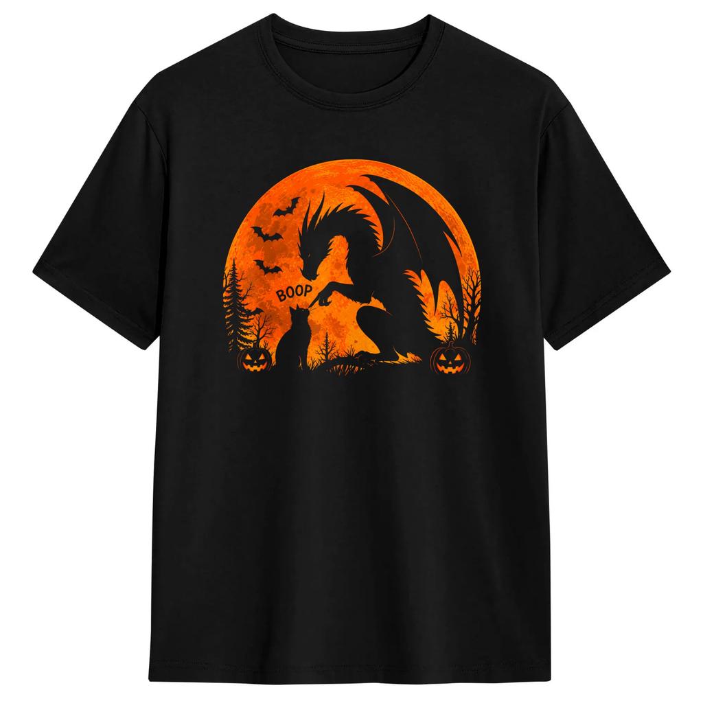 Cool Dragon Cat Moon Boop Funny Fantasy Nature Lover T-Shirts for Men Crew Neck 100% Cotton T Shirts Short Sleeve Tees