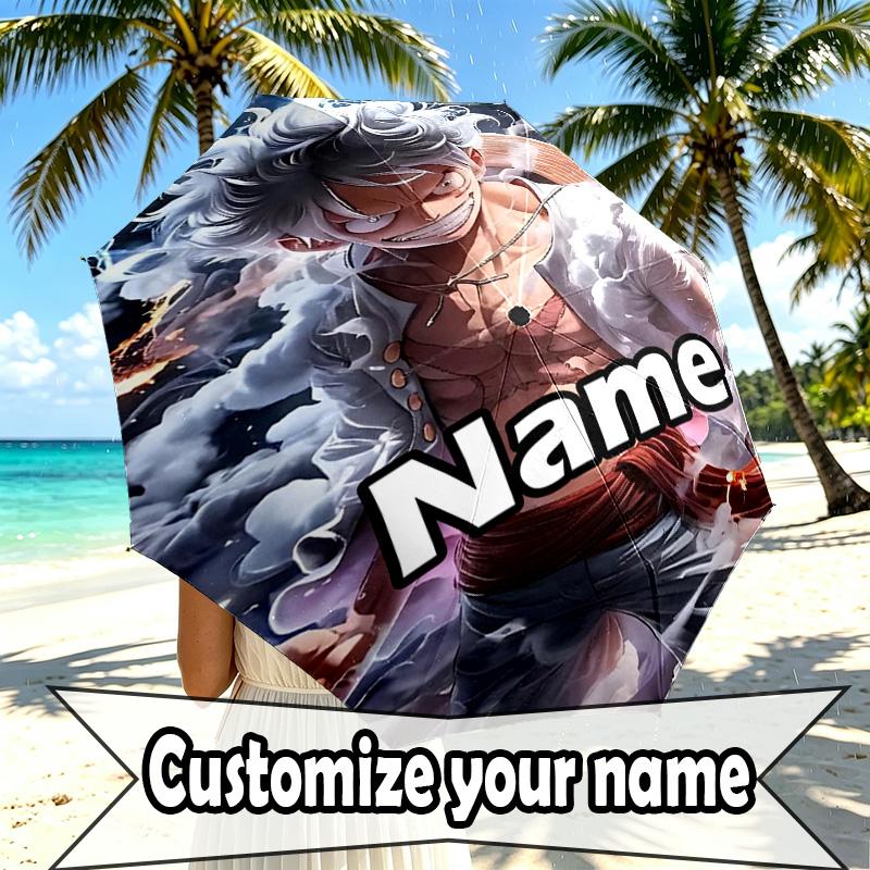 Personalisierter Anime-Druckschirm mit individuellem Namen, Automatisches Öffnen und Schließen, Stabiler 8-Speichen-Rahmen, Für Pendeln, Camping, Wandern, Geburtstagsgeschenk
